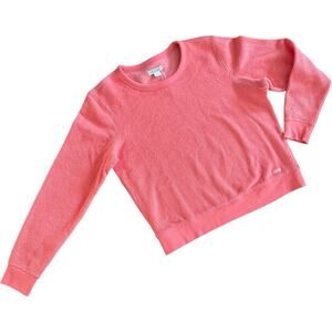 NWT Outerknown Crew Neck Terry Cloth Pullover Sweatshirt Bright Coral Women's S